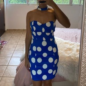 Polka dot strapless dress with collar